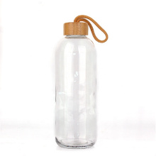 Custom 1000ml sports high Borosilicate glass water drinking bottle with bamboo lid